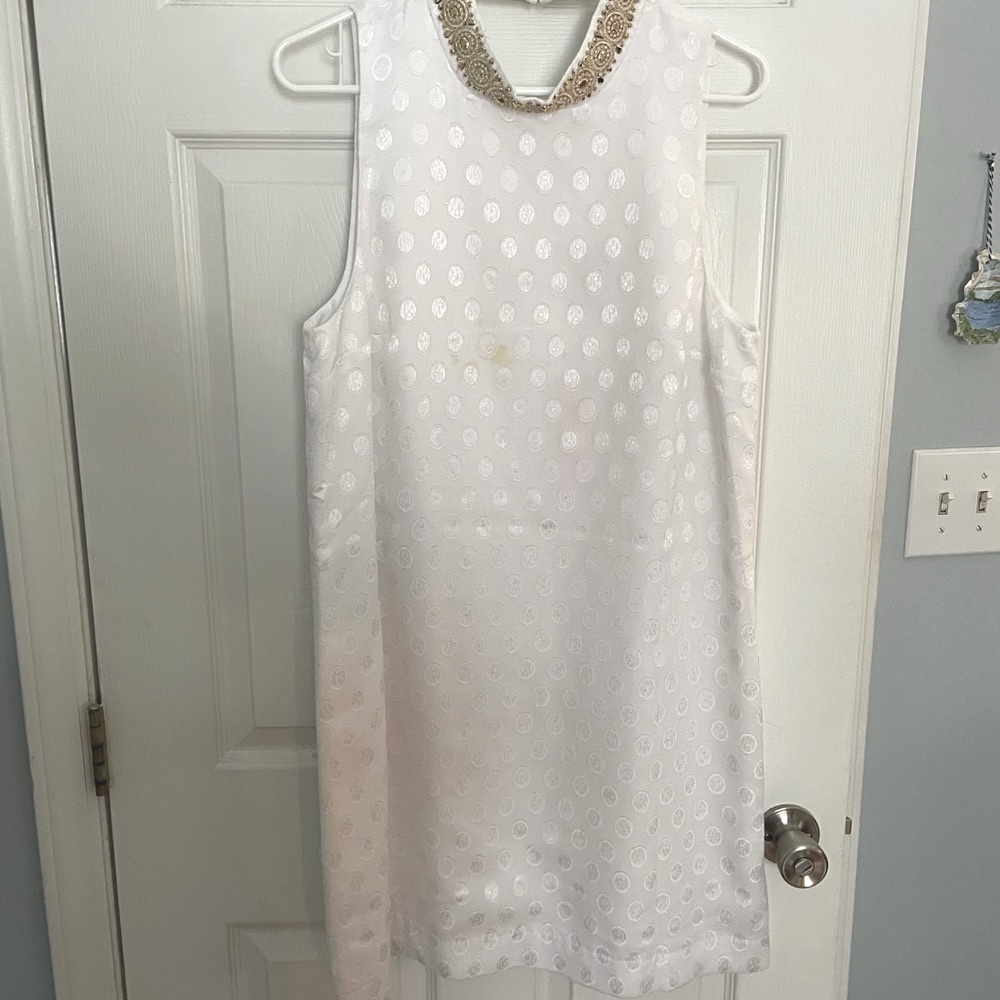Lilly Pulitzer White and Gold Halter Sheath Dress